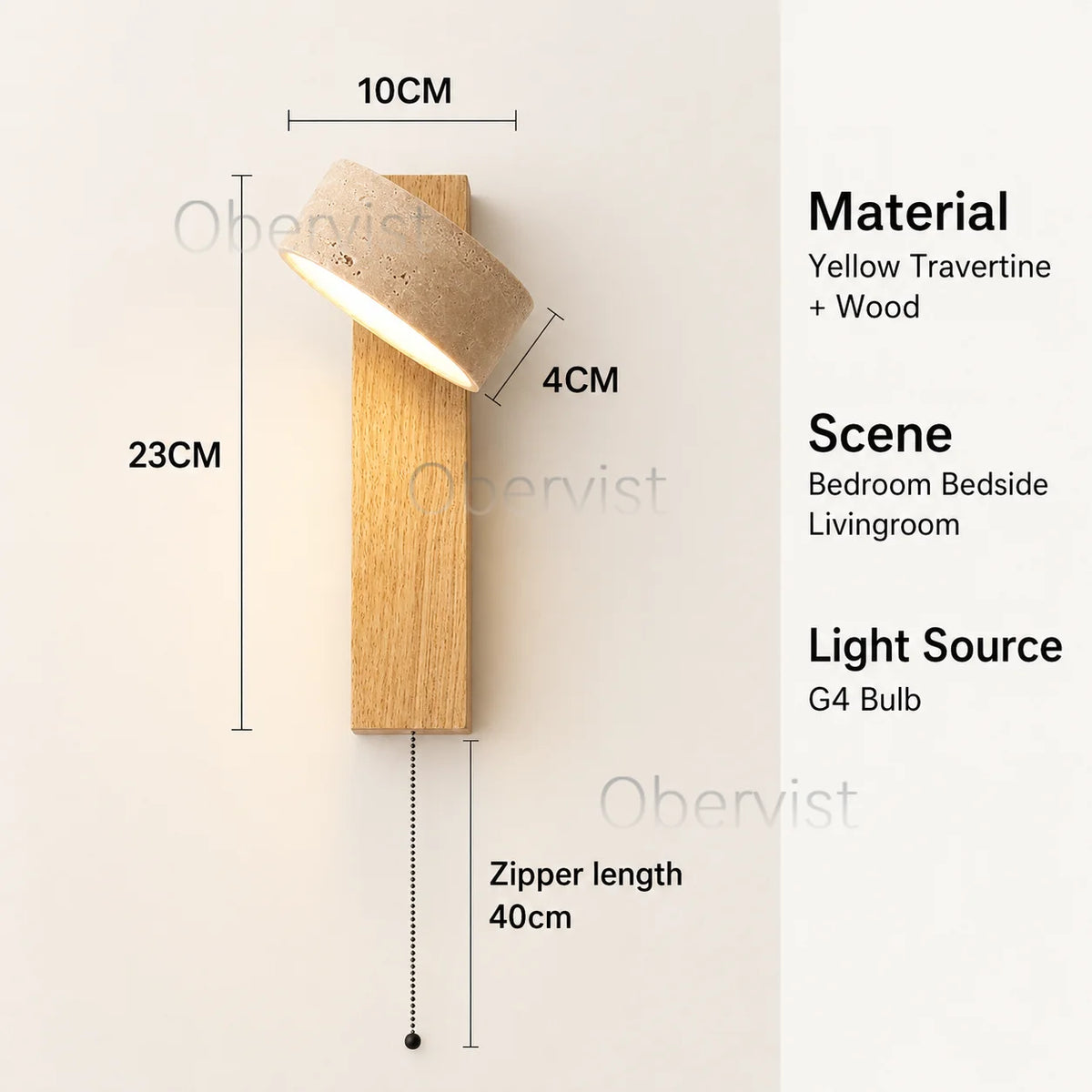 Wabi Sabi Travertine Wood Wall Sconce – Rotatable LED Light