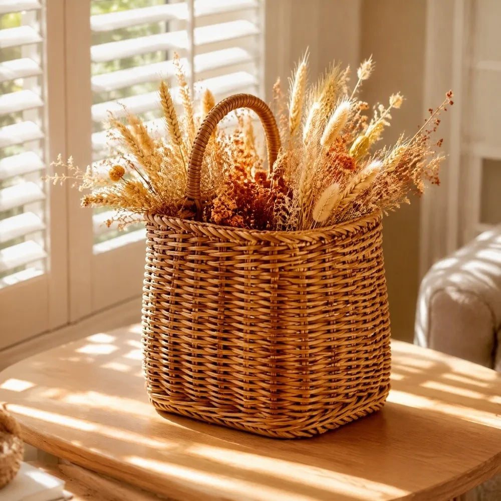 Woven Wicker Wall Hanging Basket – Rattan Storage Organizer