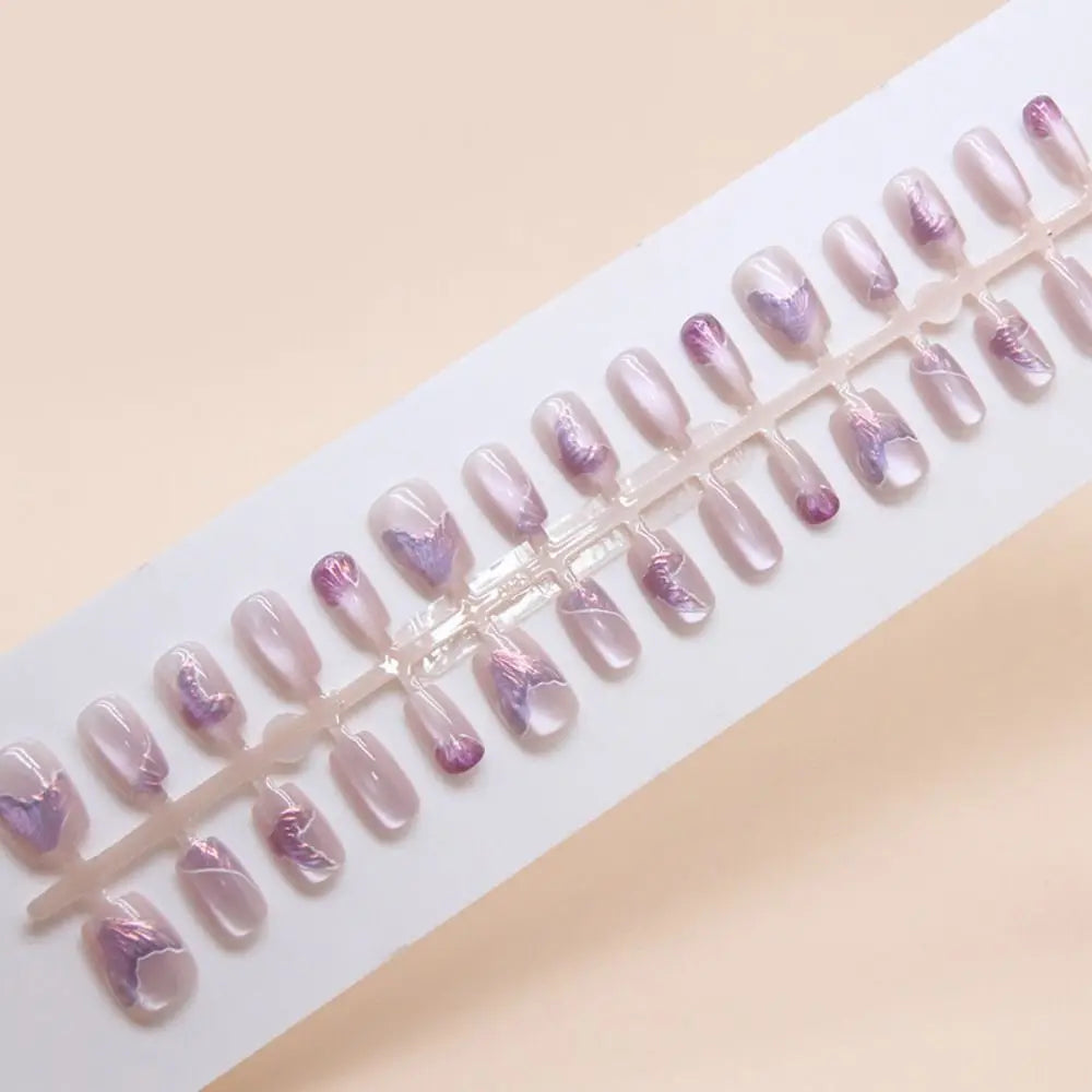 Long Square Press On Nails – French Cat Eye Tips 24pc Set