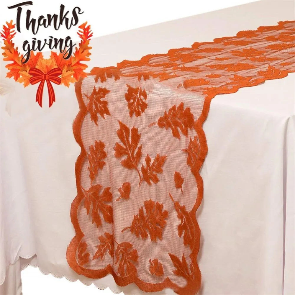 Thanksgiving Table Runner – Maple Leaf Lace Design 13x72 in