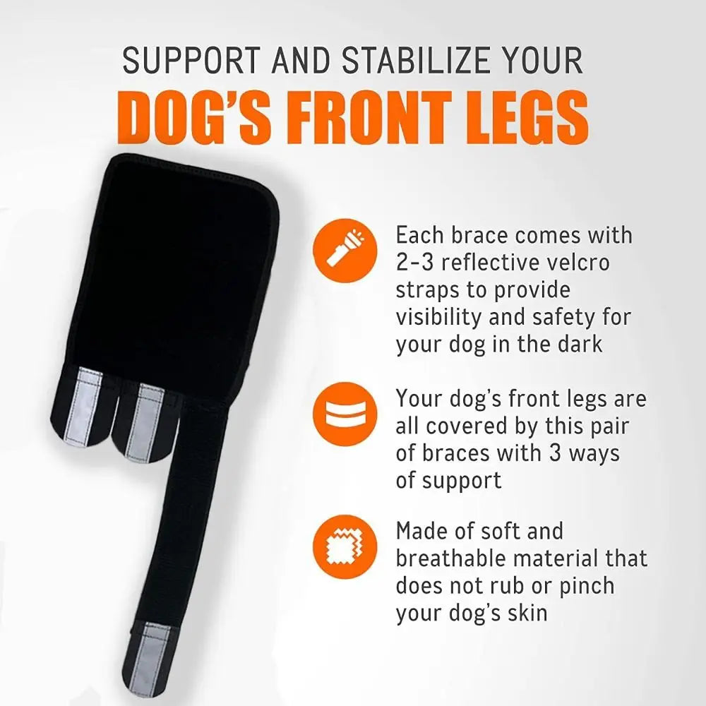 Dog Front Leg Brace – PC Strips, Adjustable & Reflective