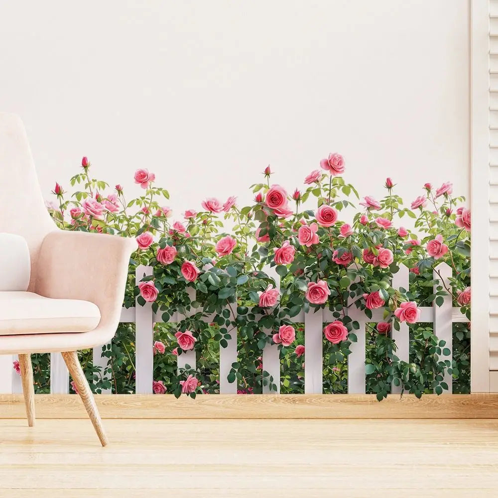 Multicolor Flower Fence Wall Sticker – Self-Adhesive Decal