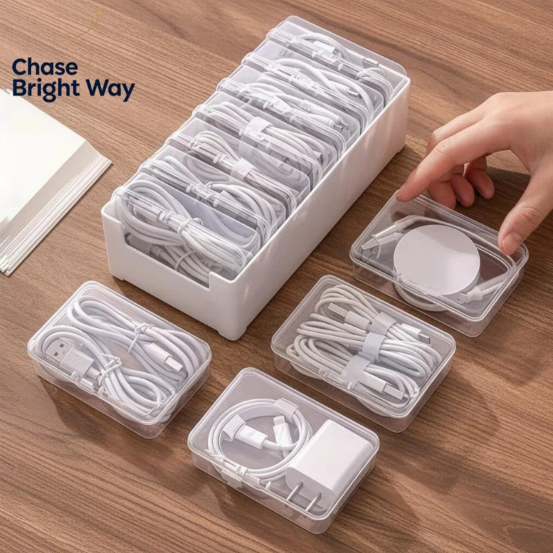 Transparent Multi-Compartment Storage Box for Cables & Accessories