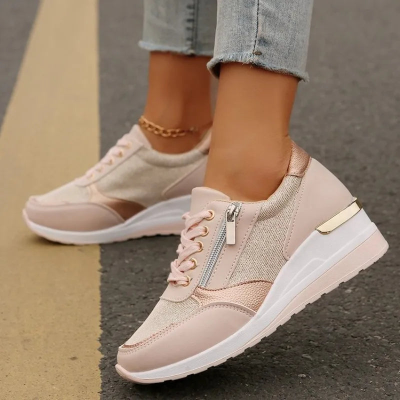 Women's Wedge Sneakers – Side Zip Breathable Walking Shoes