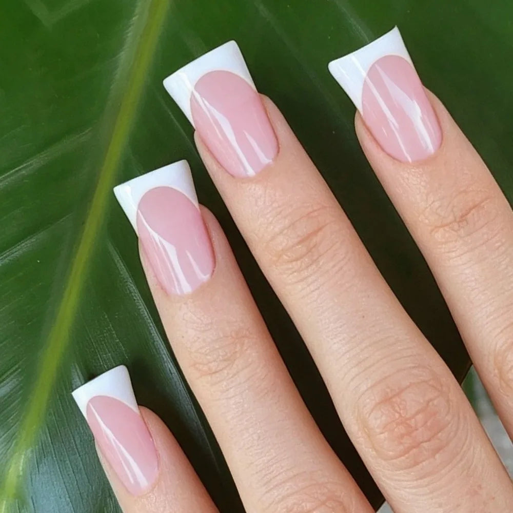 French Duckbill Press-On Nails – White & Pink 30-Piece Set