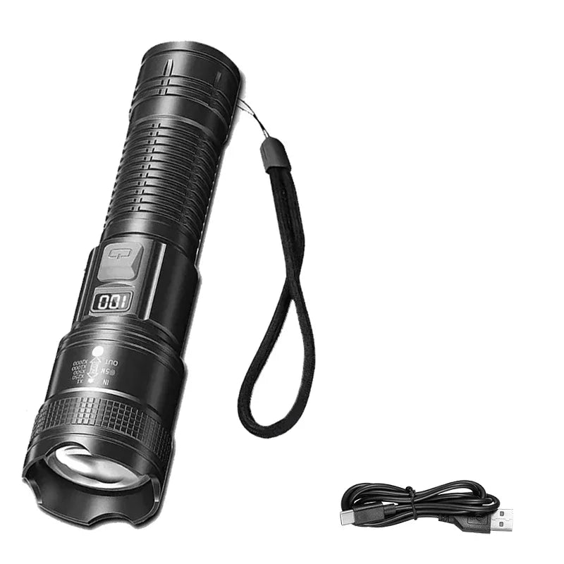 Ultra Bright 2000LM LED Flashlight – USB-C Rechargeable Zoom Torch