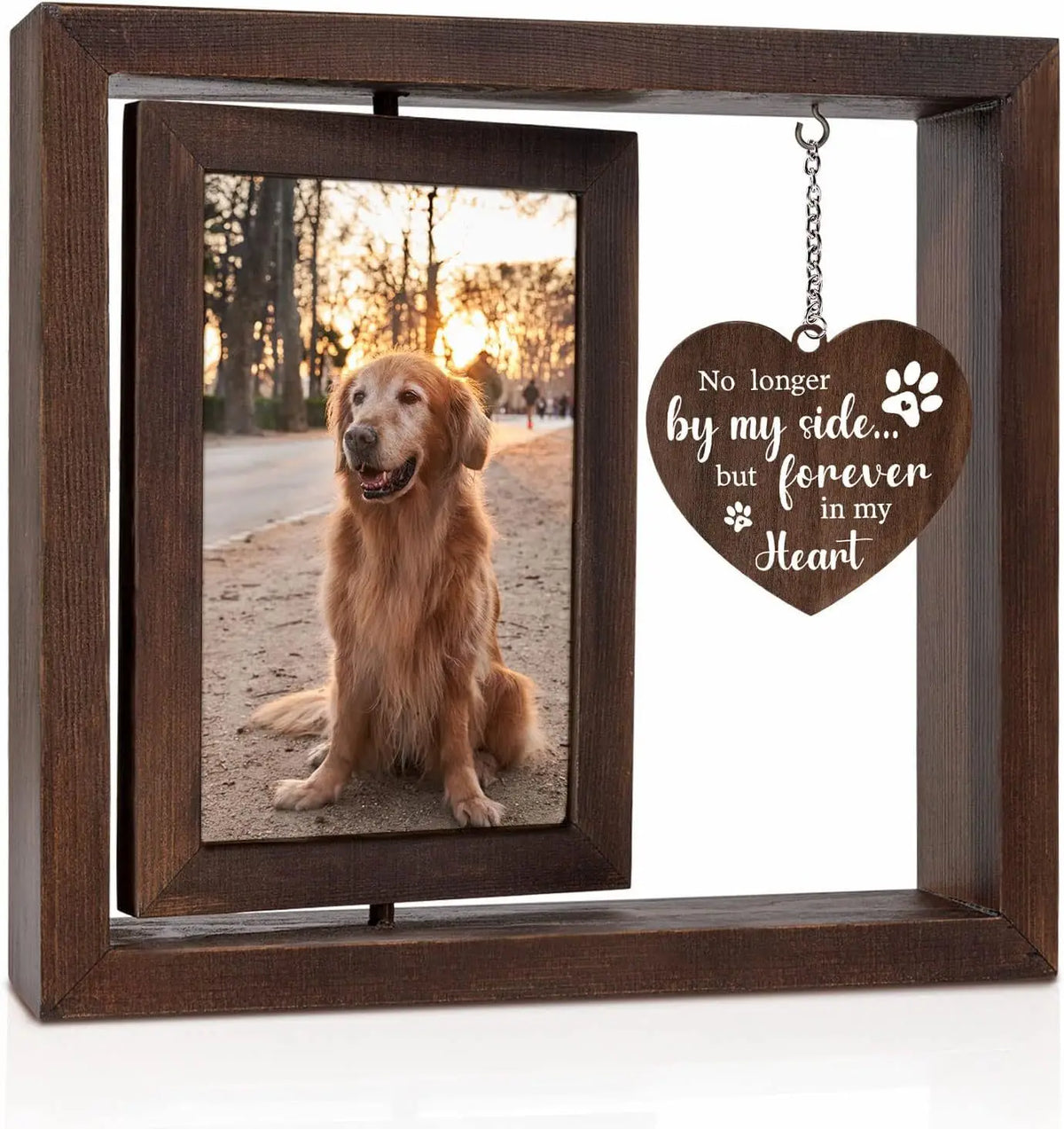 Rotatable 4x6 Wooden Pet Memorial Photo Frame – Customizable