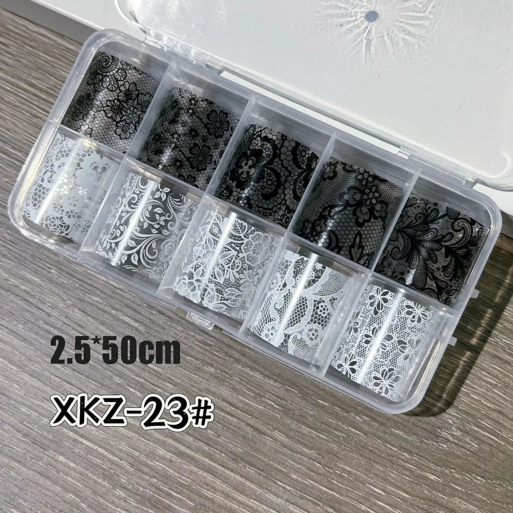 Nail Art Foil Stickers – Lace, Leopard & Stripe Transfers 10pc