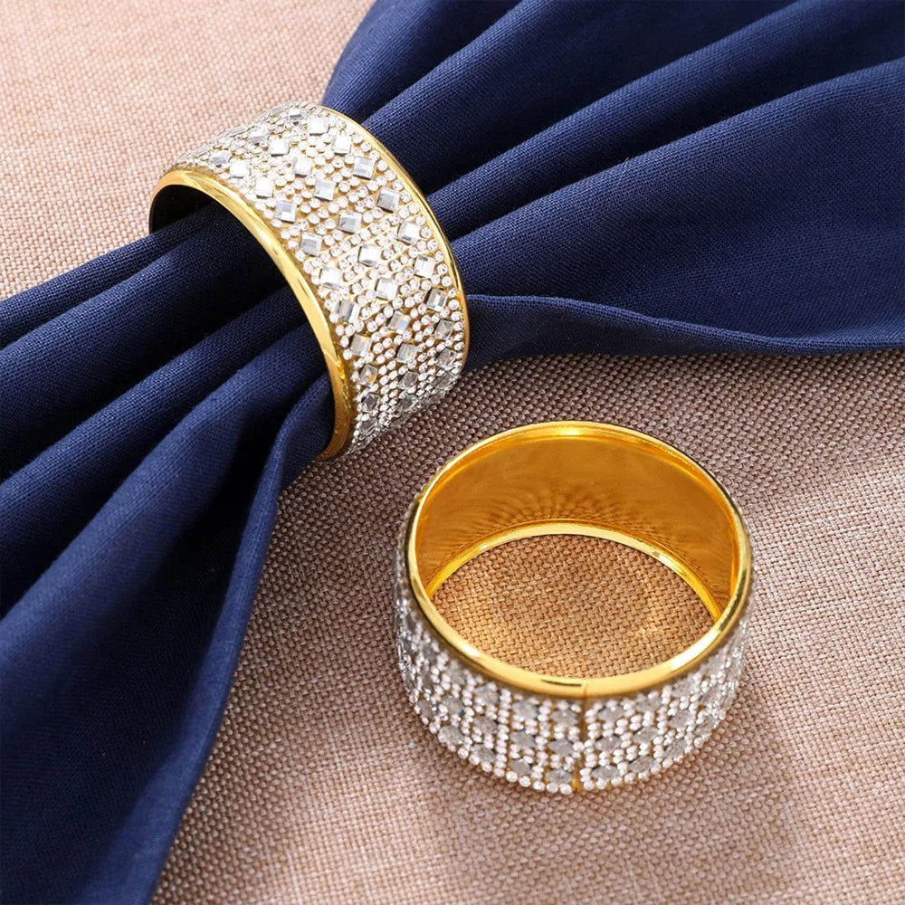 6-Pack Gold Crystal Rhinestone Napkin Rings – Table Decor