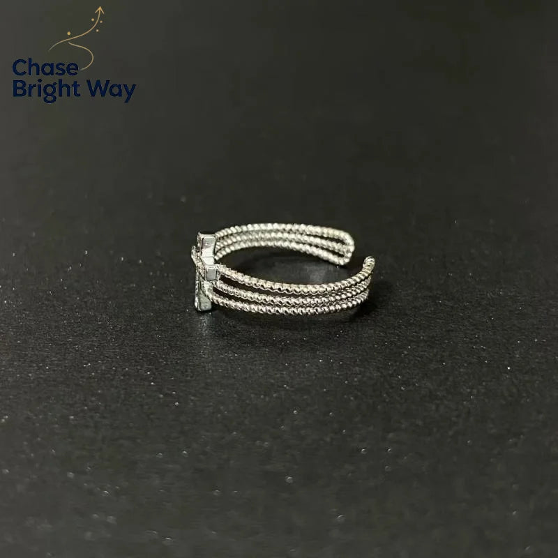 Y2K Vintage Cross Adjustable Ring – Silver Cubic Zirconia