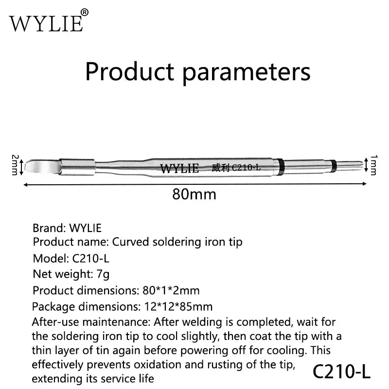 WYLIE C210-L Curved Soldering Tip – FPC & PCB Rework