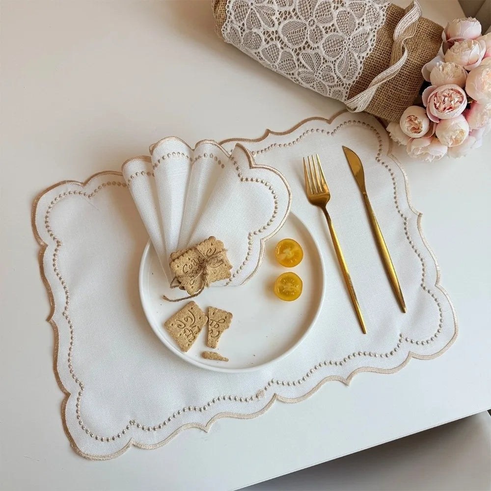 Vintage Embroidered Lace Placemat – Washable Table Mat 45×32cm