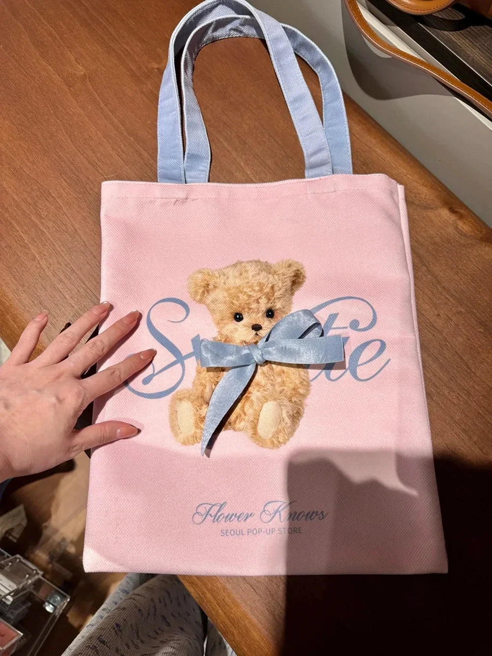 Flower Knows Pastel Hand Mirror Set – Powder Puff & Tote Bag