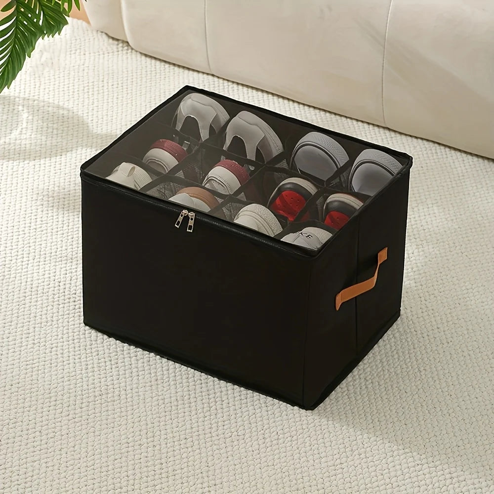 Foldable Shoe Storage Box with Lid – Stackable Organizer