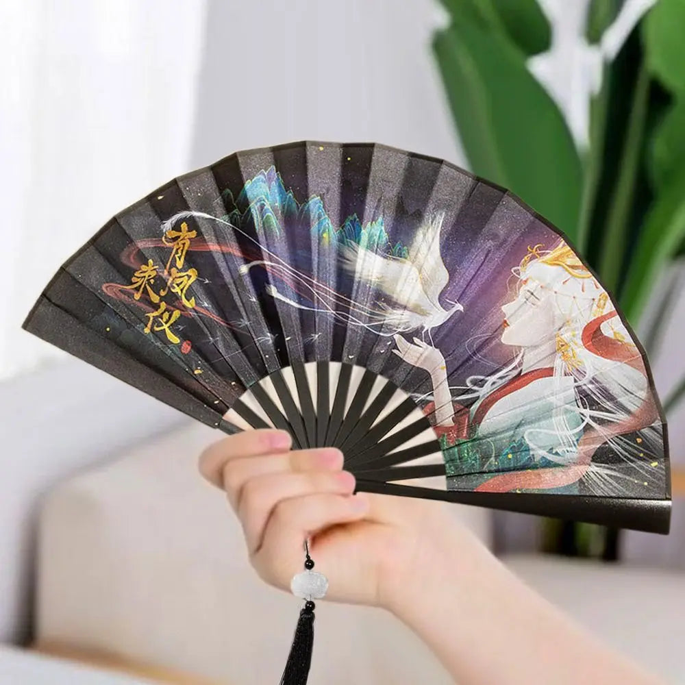 Silk & Bamboo Vintage Folding Hand Fan – Colorful Tassel