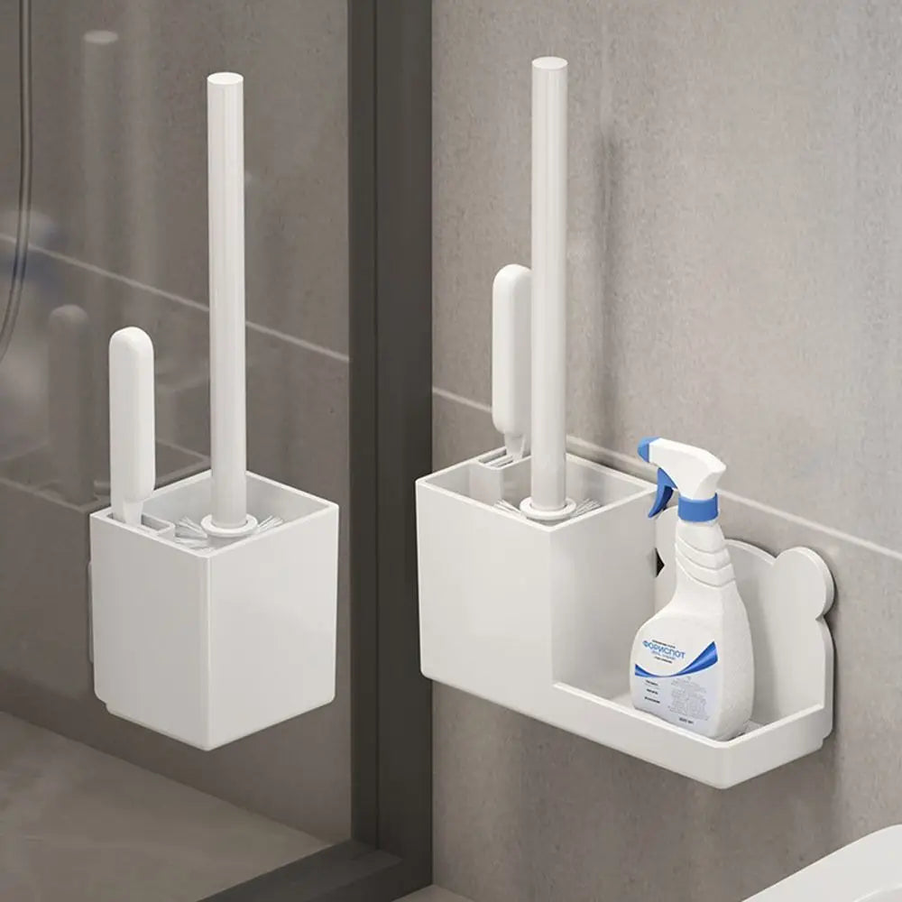Wall-Mounted Toilet Brush Holder with Storage Rack – No Drill