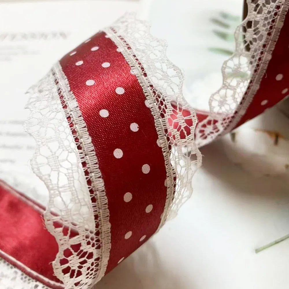 Polka Dot Satin Ribbon 4cm Wide – 10 Yards White Lace Trim