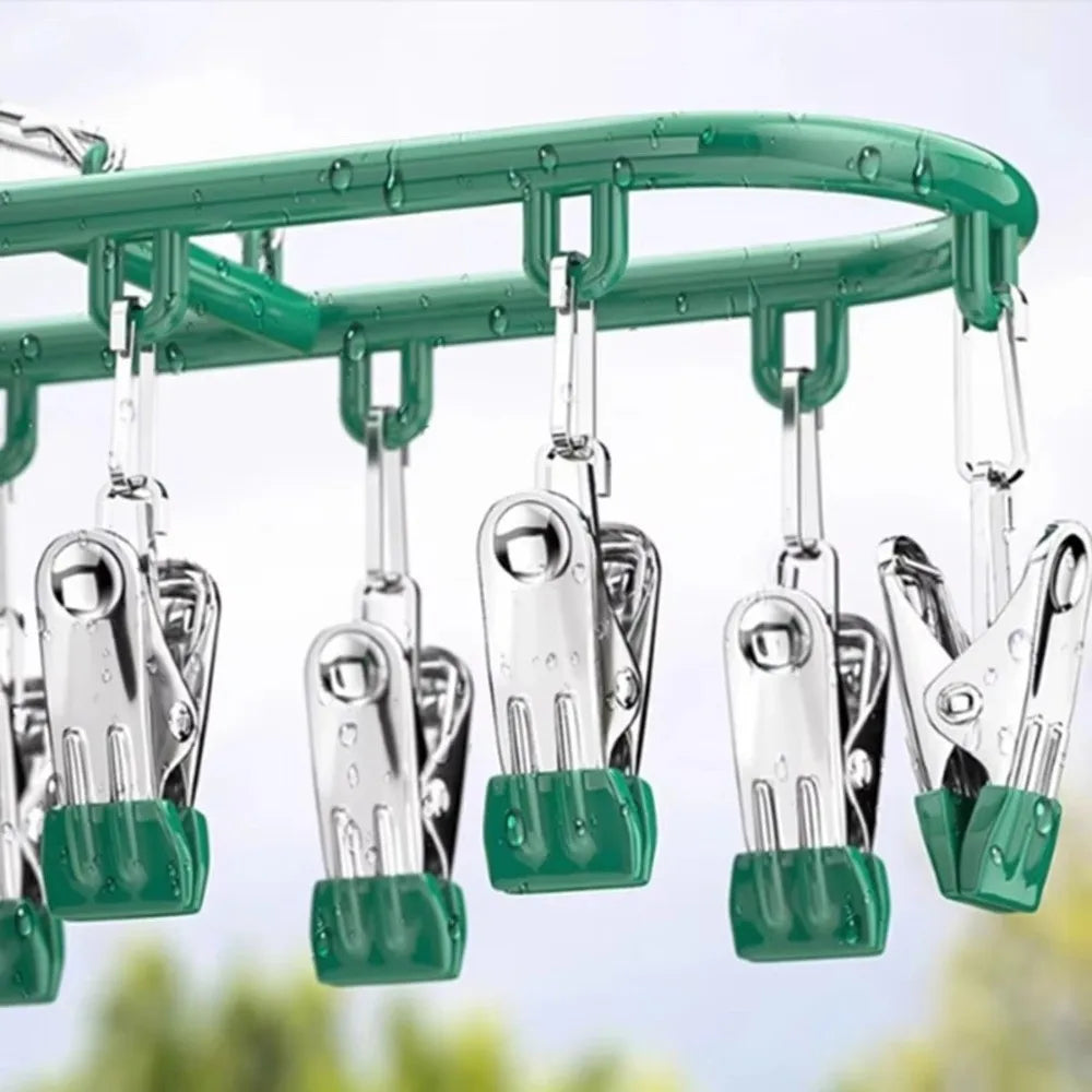 20-Clip Stainless Steel Clothes Drying Rack & Sock Organizer