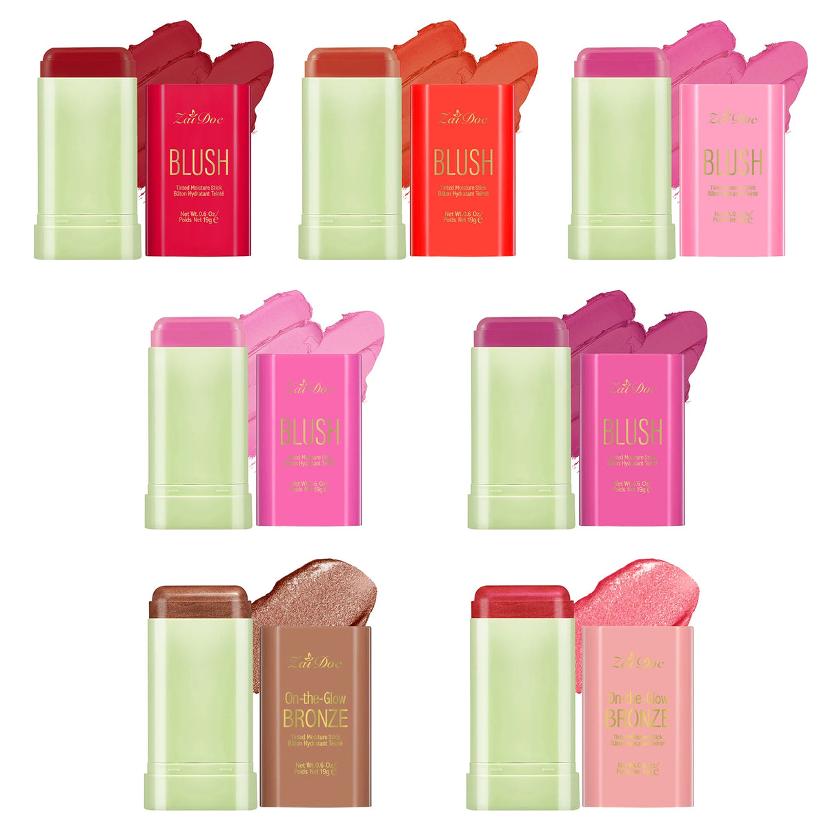 ZaiDoc Blush Stick Set – 9 Matte Shades with Puff Applicator