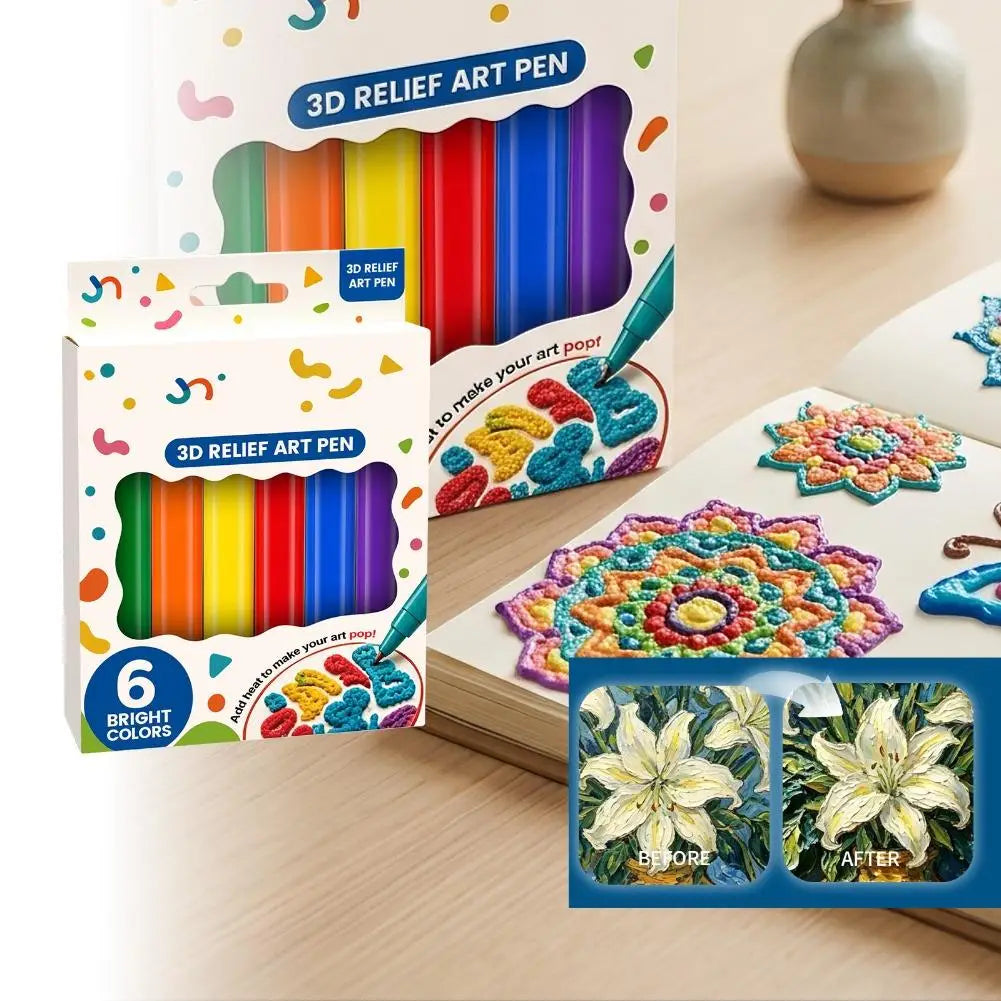 3D Puffy Paint Pens – 6-Pack Bubble Expanding Art Pens for Kids