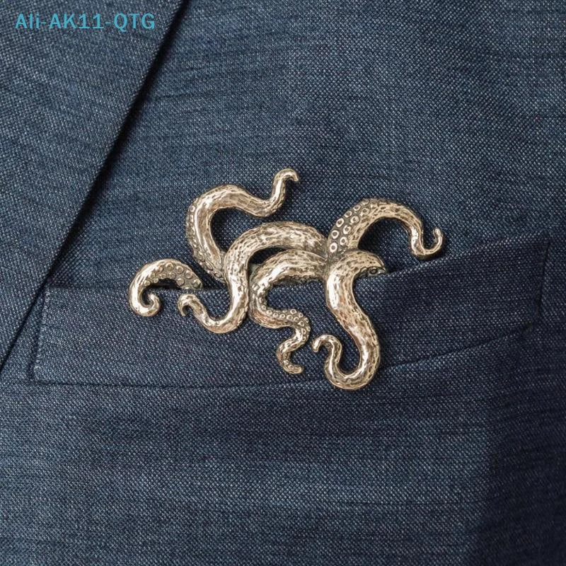 Vintage Crocodile & Octopus Men's Suit Lapel Brooch Pin