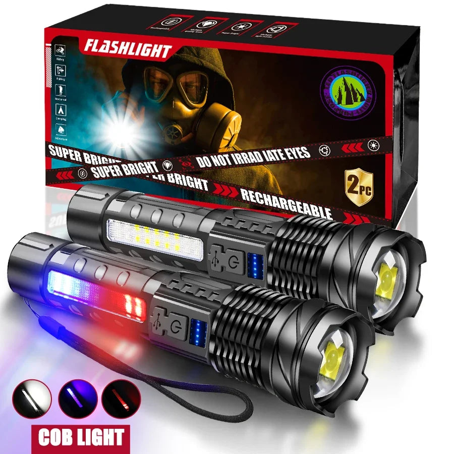 Rechargeable Zoomable LED Flashlight – 7 Modes, 2300 Lumens