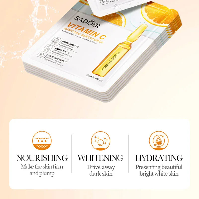 SADOER 24K Gold Vitamin C Face Mask 10-Pack | Hydrating Sheet