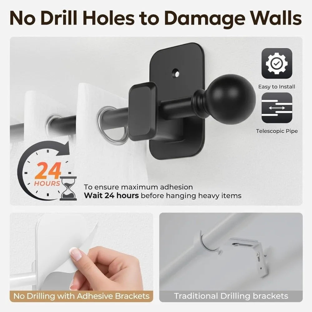 Self-Adhesive Curtain Rod Brackets | No-Drill Holders 2-Pack