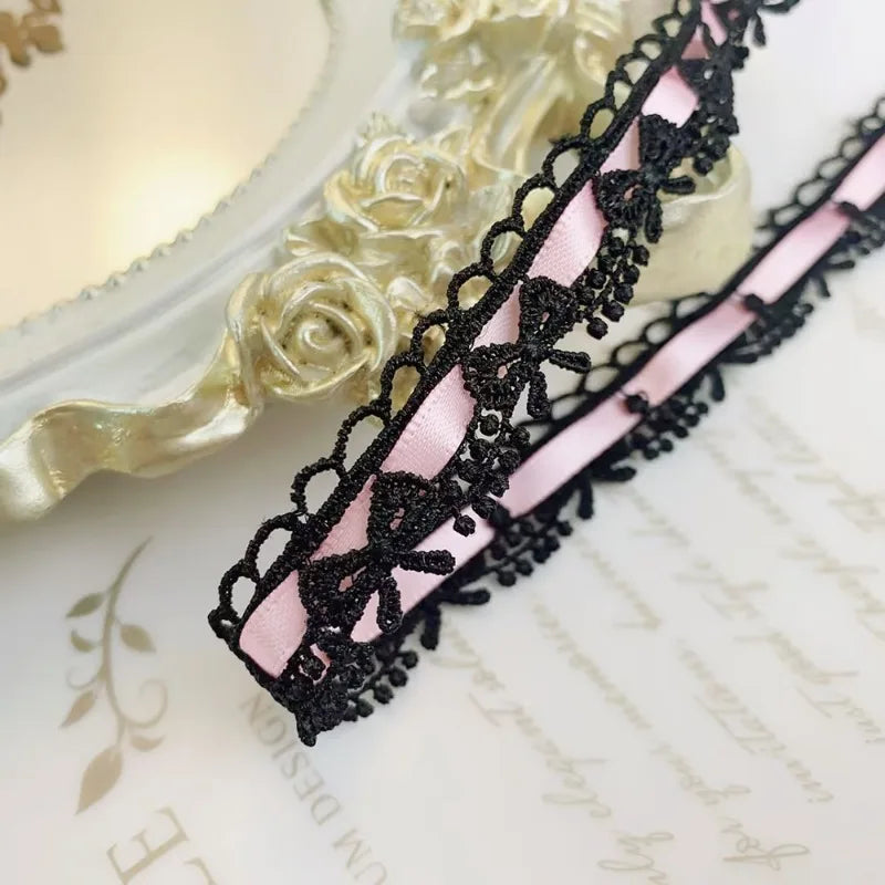 Pink & White Flower Bow Lace Ribbon 1 Yard – 1.8cm DIY Trim