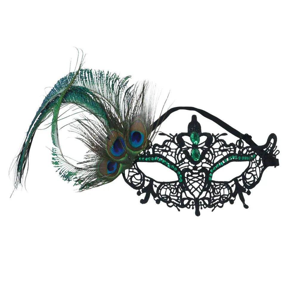 Rhinestone Half Face Masquerade Mask – Peacock Feather Venice