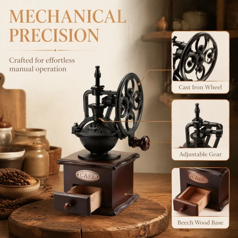 Wooden Manual Coffee Grinder – Ceramic Burr Hand Crank Mill
