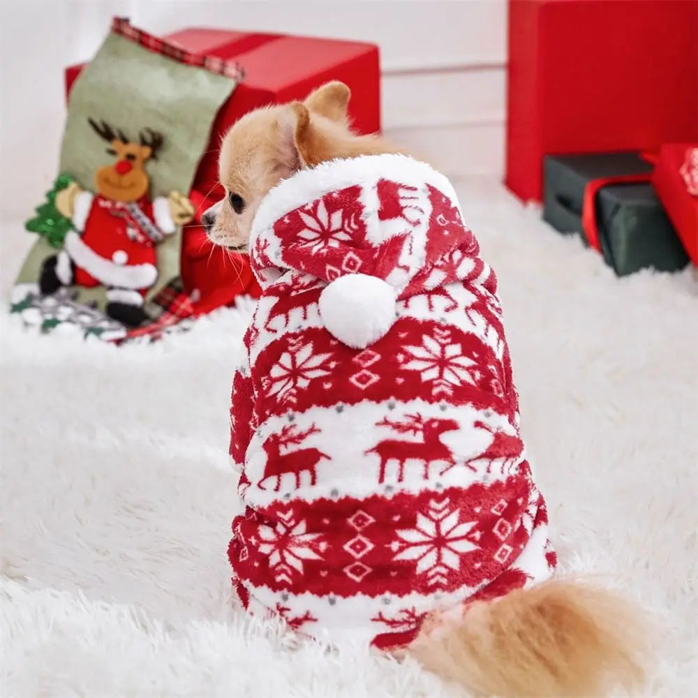 Christmas Pet Pajamas Hoodie – Fleece Cat & Dog Jumpsuit