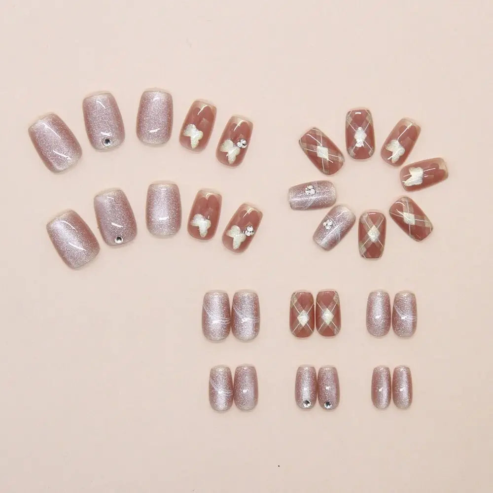 30-Pack Short Ballerina False Nails – French Cat Eye DIY Tips