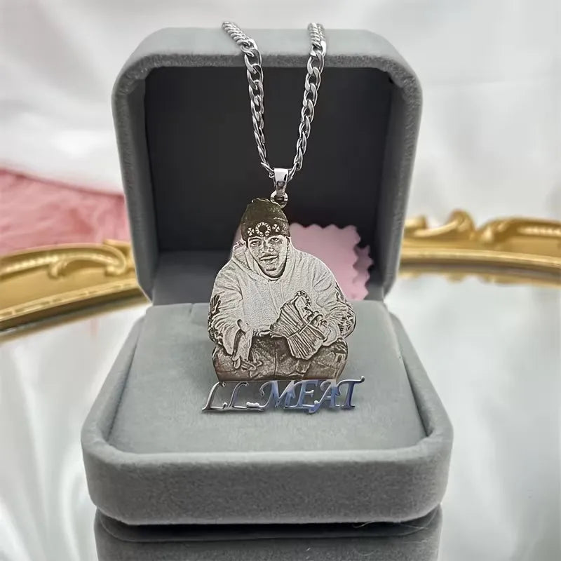 Custom Photo Name Pendant Necklace – Stainless Steel