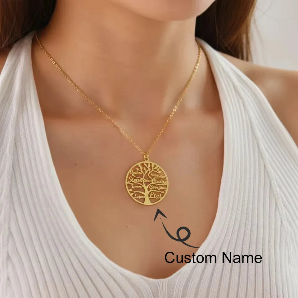 Custom Tree of Life Name Necklace | 18K Gold Plated Pendant