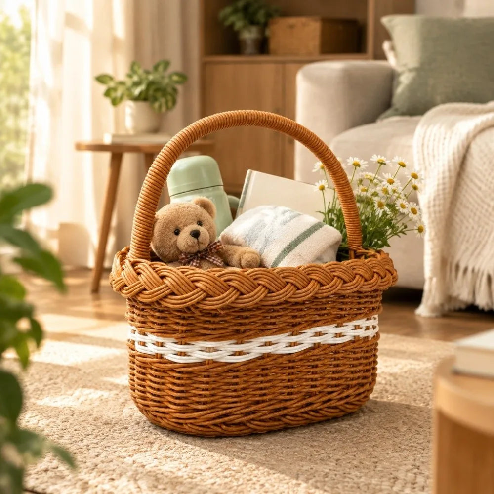 Handwoven Rattan Flower Basket with Handle – 2 Sizes