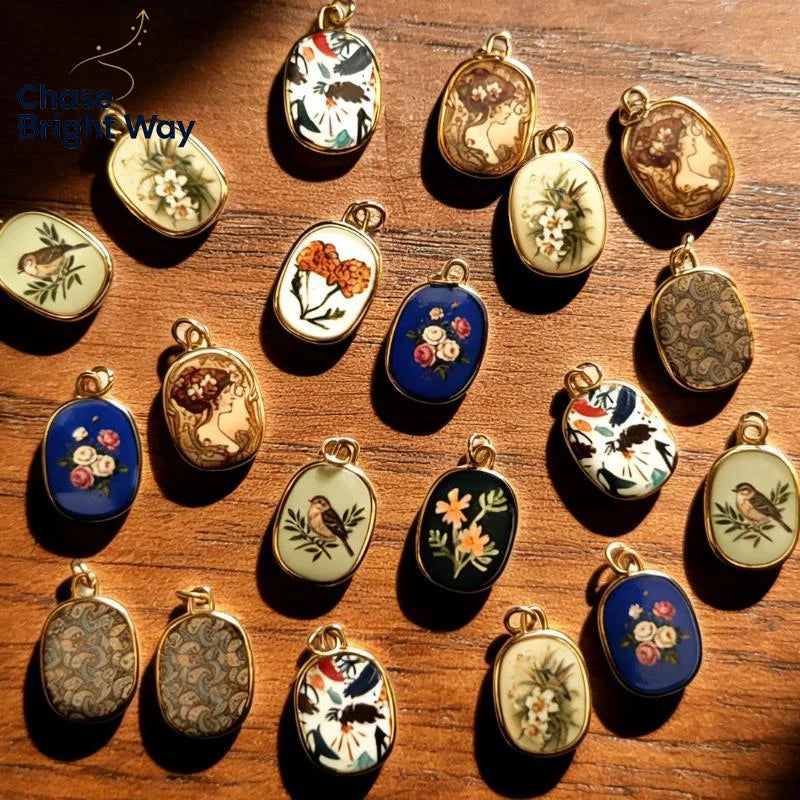 Vintage Oval Enamel Copper Pendants – DIY Jewelry Charms