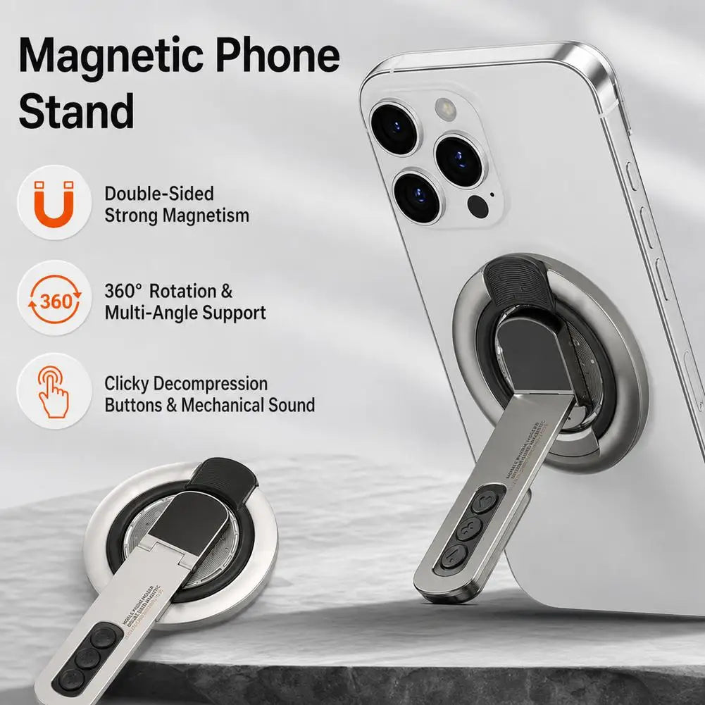 Magnetic Phone Grip Stand – 360° Rotating, Double-Sided