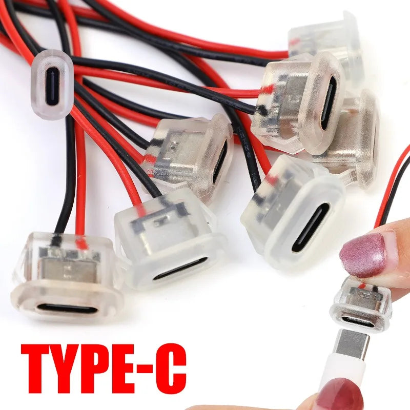 Waterproof USB-C Female Connector Socket with LED – 2-Pin 3A