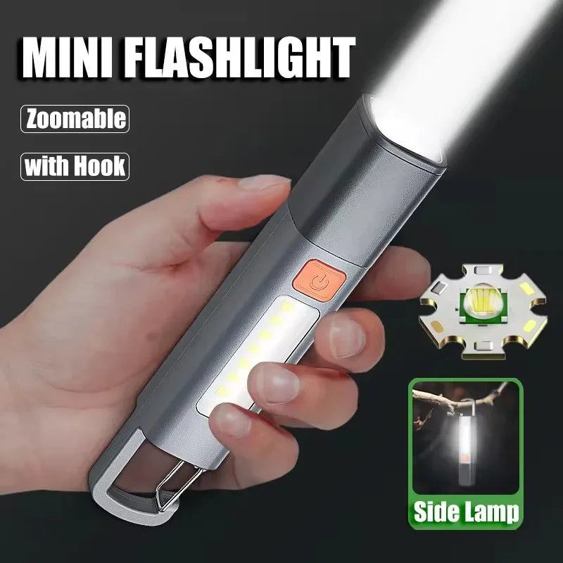 XPE LED Flashlight with Hook – USB-C Rechargeable Camping Torch