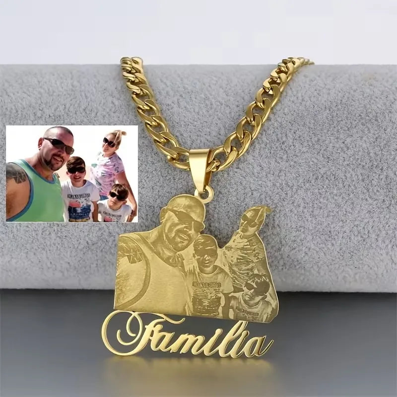 Custom Photo Name Pendant Necklace – Stainless Steel