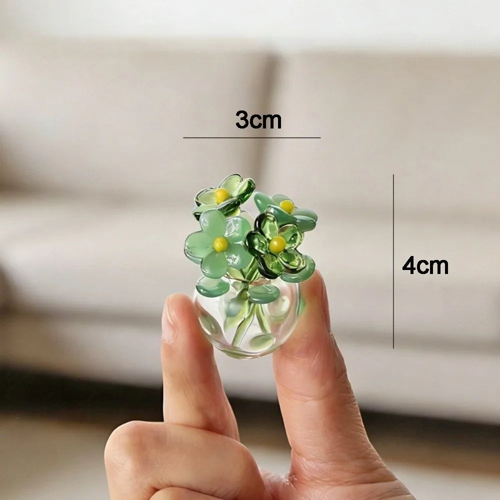 Mini Hand-Blown Glass Flower Decor Set with Vase | 5 Piece