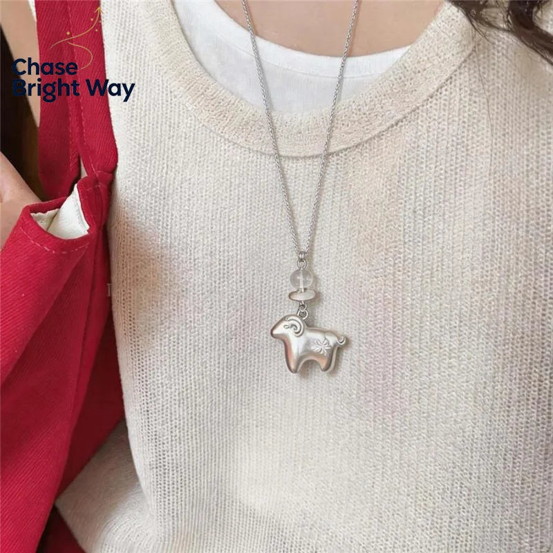 Women's Lamb Lariat Necklace – Tiger's Eye & CZ Pendant