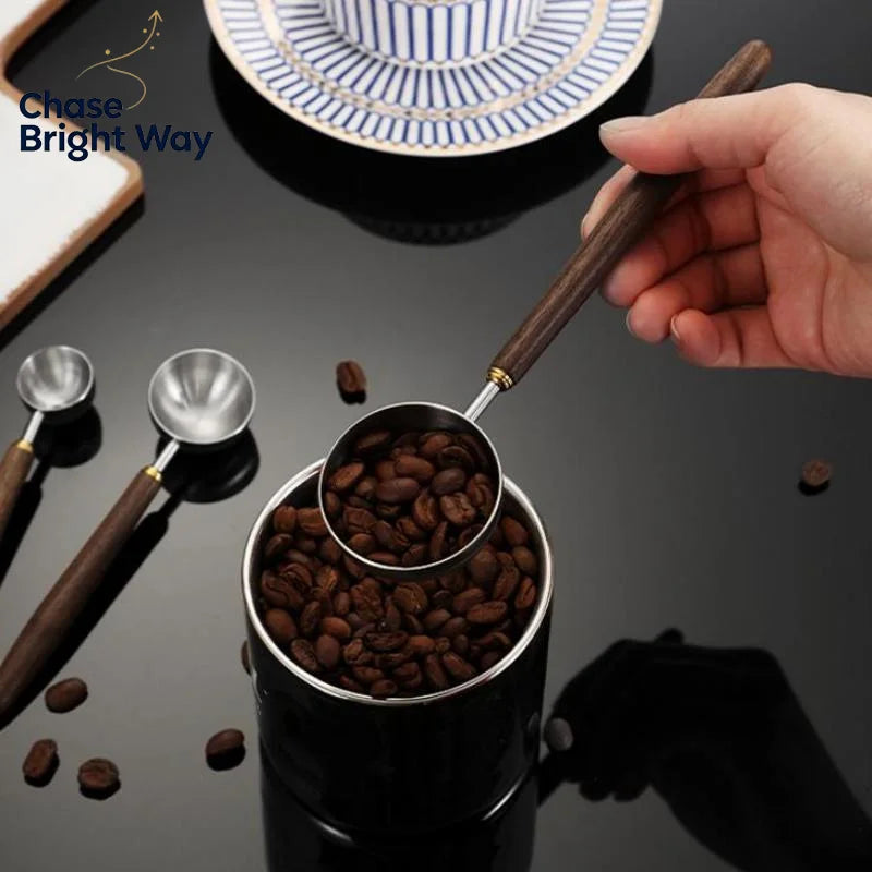 Walnut Wood Stainless Steel Coffee Scoop – Long Handle Spoon