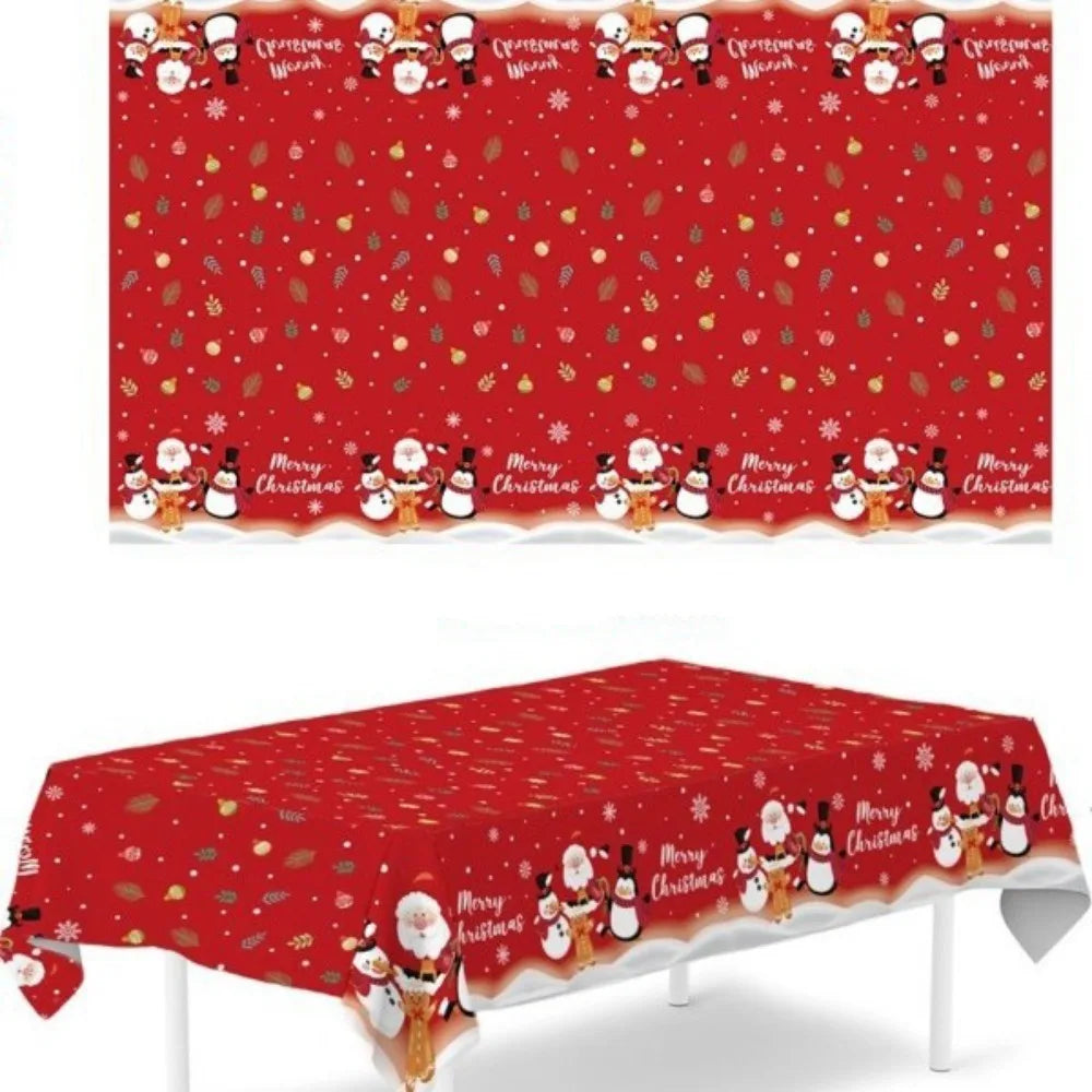 Christmas Disposable Tablecloth – Santa & Elk PE Table Cover