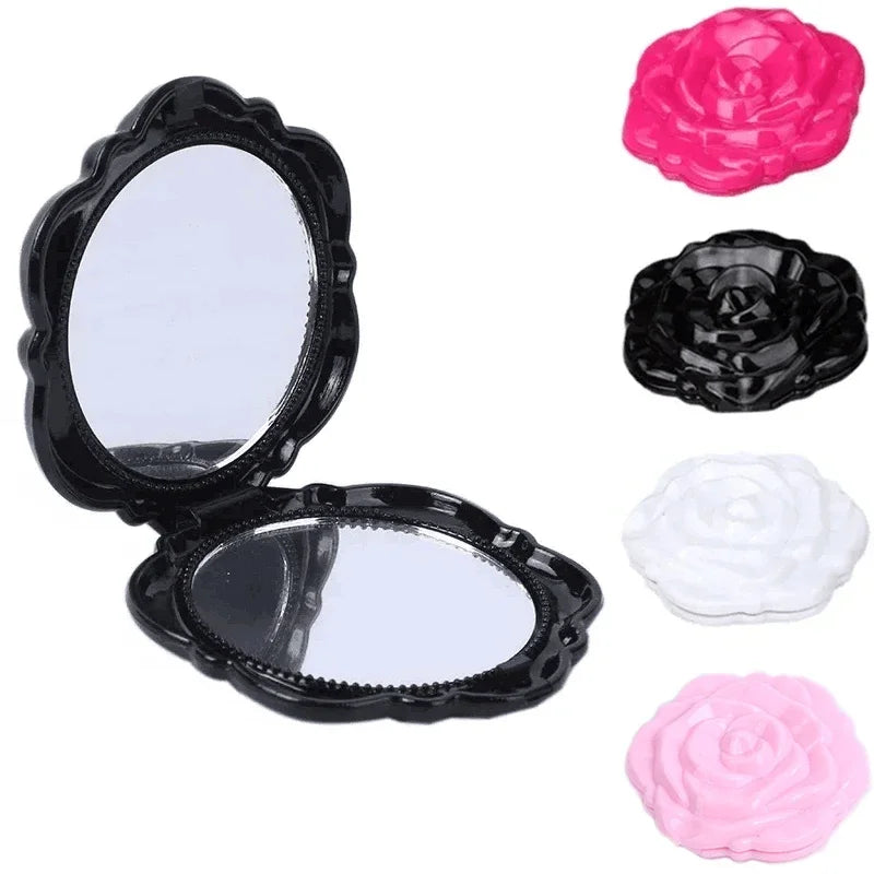 Retro Rose Compact Pocket Mirror – Double Sided Makeup Mirror
