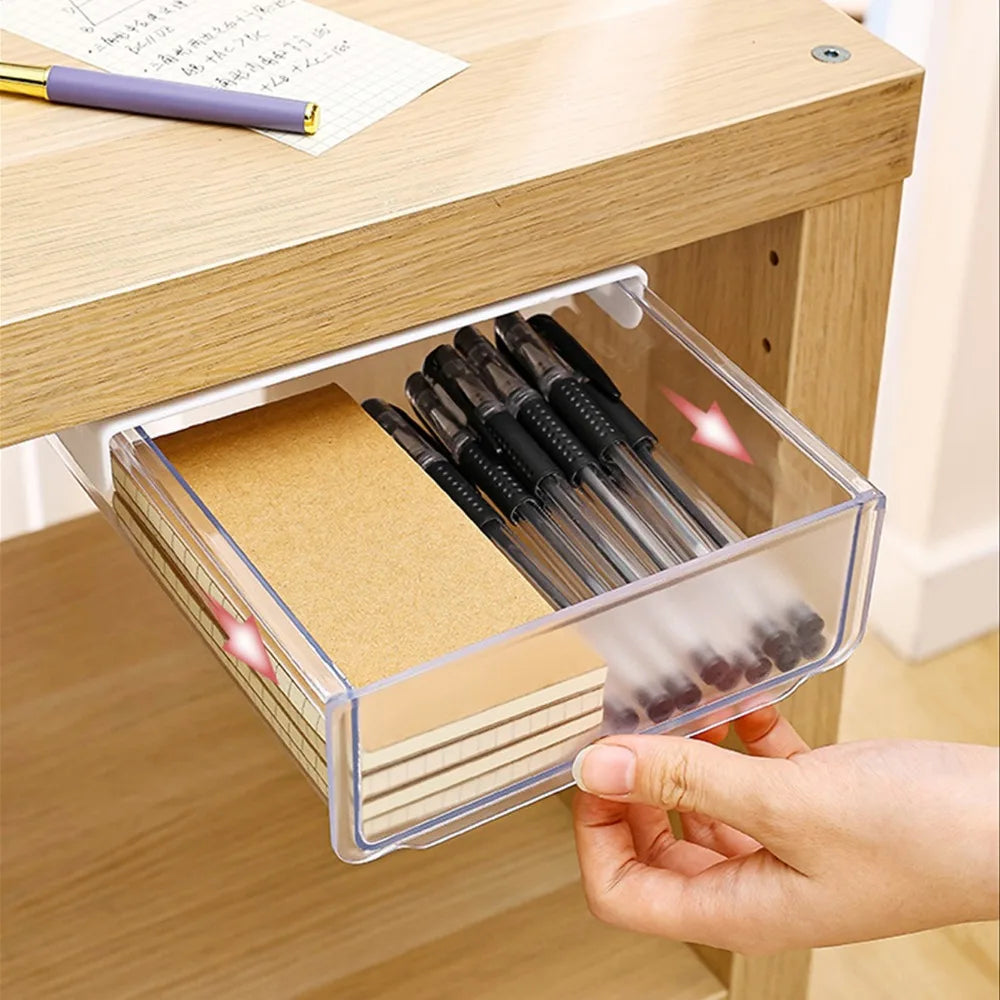 Self-Adhesive Under Desk Drawer Organizer – Gray & White
