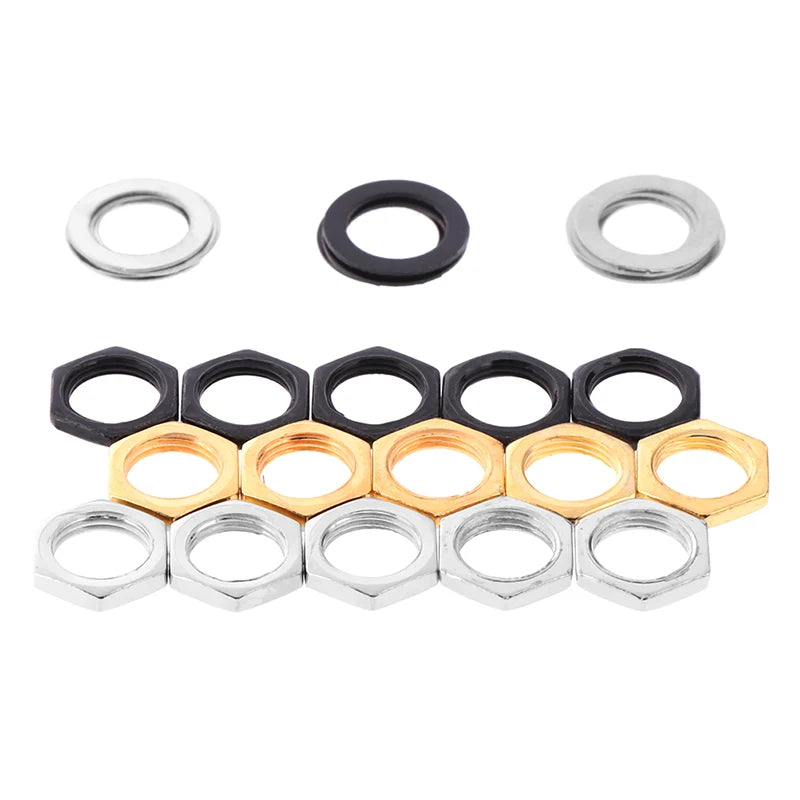 5-Pack Guitar Jack Socket Nuts & Washers – Metal Parts