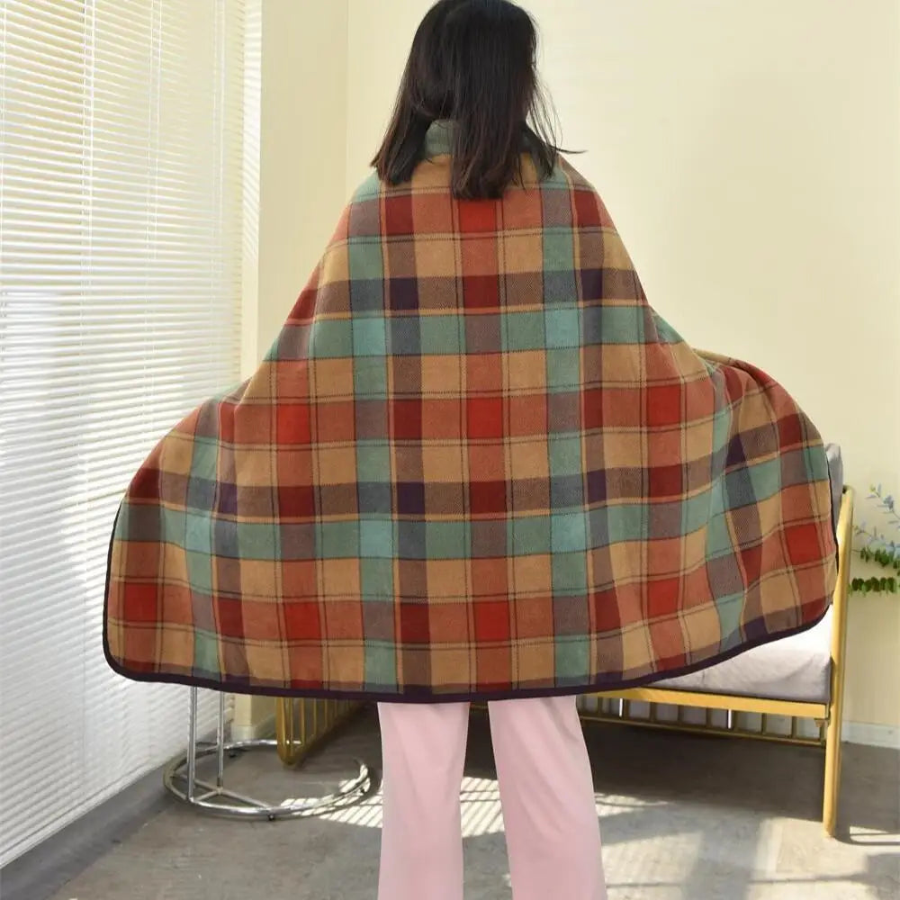 Wearable Plaid Blanket Shawl Wrap with Buttons | Fleece Throw
