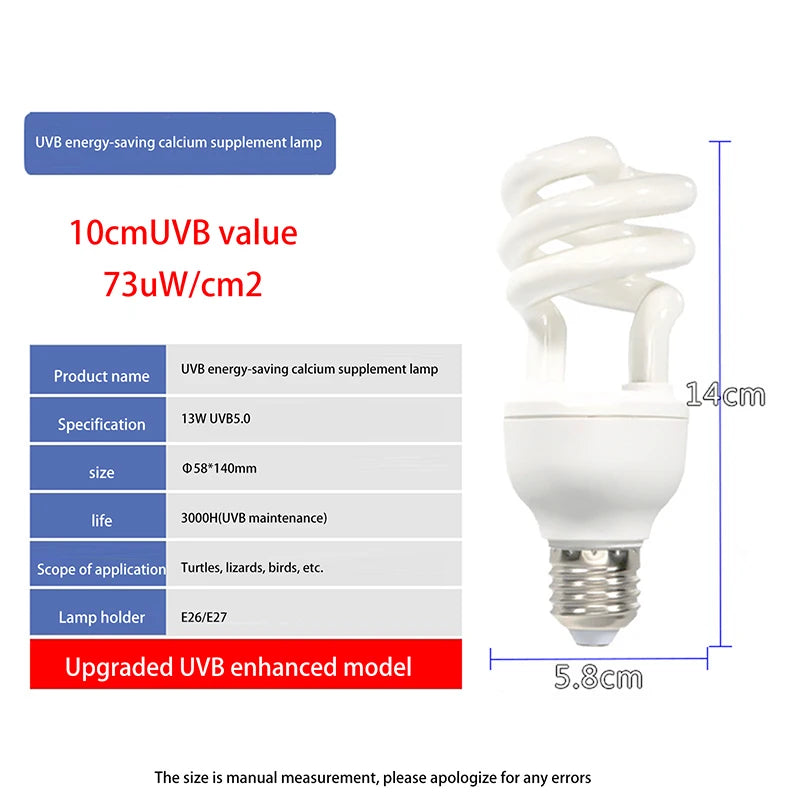 UVB Reptile Basking Lamp 5.0 & 10.0 – 13W/26W Terrarium Light